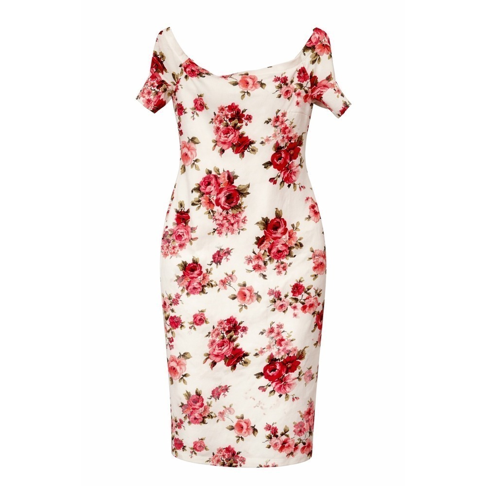 Bisou Bisou Size 16 Floral Dress Off Shoulder Rose Sweetheart Wedding Guest